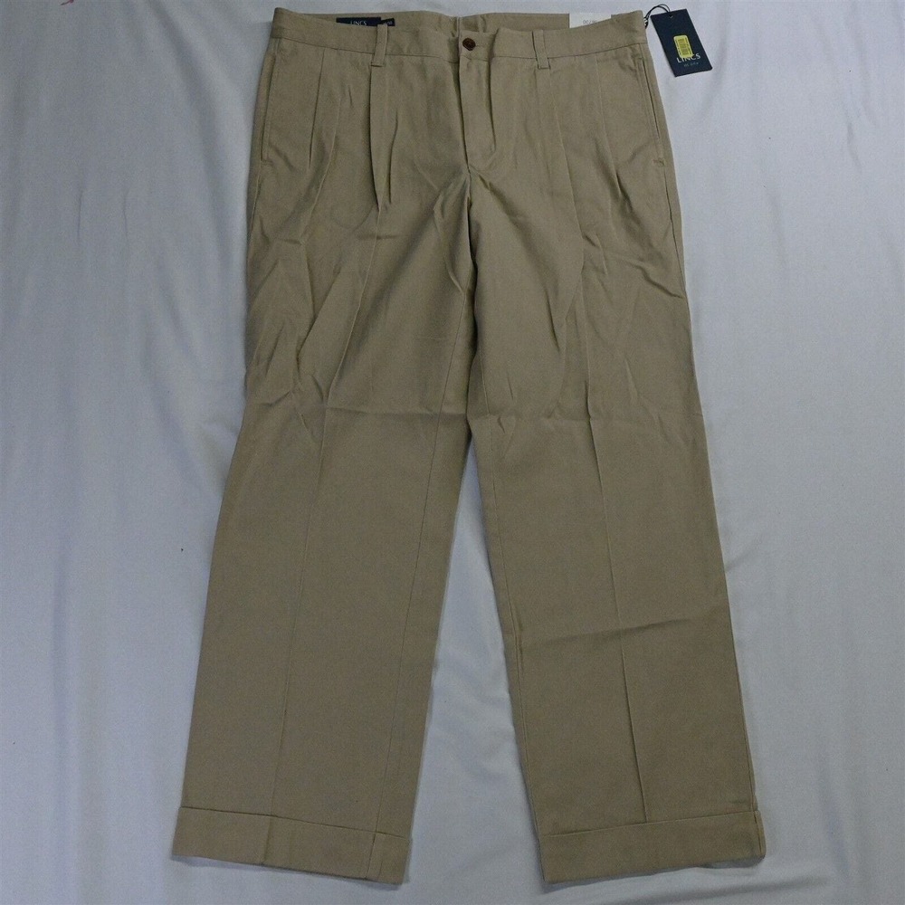 NEW Lincs DC&Co 36 x 30 Khaki Wrinkle Resistant Double Pleat Chino Pants‎